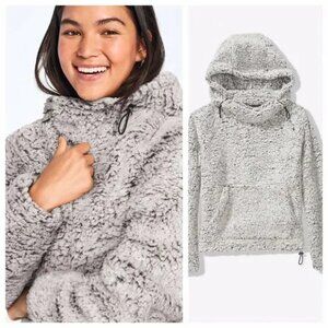 Victorias Secret PINK | Clay Gray Funnel Neck Sherpa Pullover | Size Extra Small